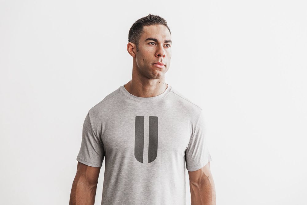 NOBULL Men's Horns Tee - Light Heather Grey - Ireland (5730CTIBF)